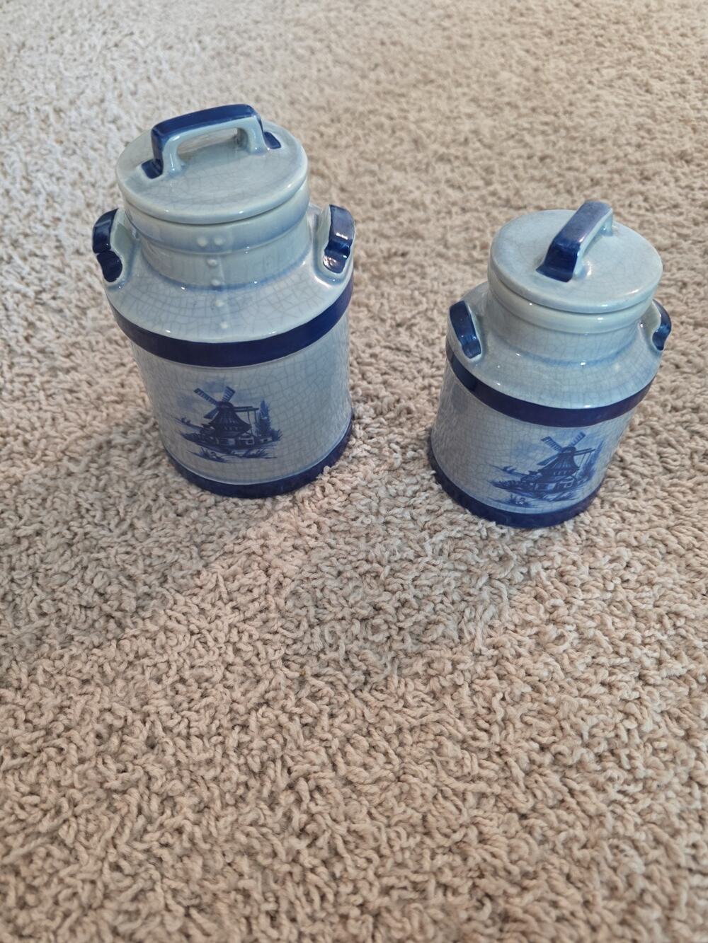 Vintage McCoy Pottery Blue And White Dutch Windmill Canister Set